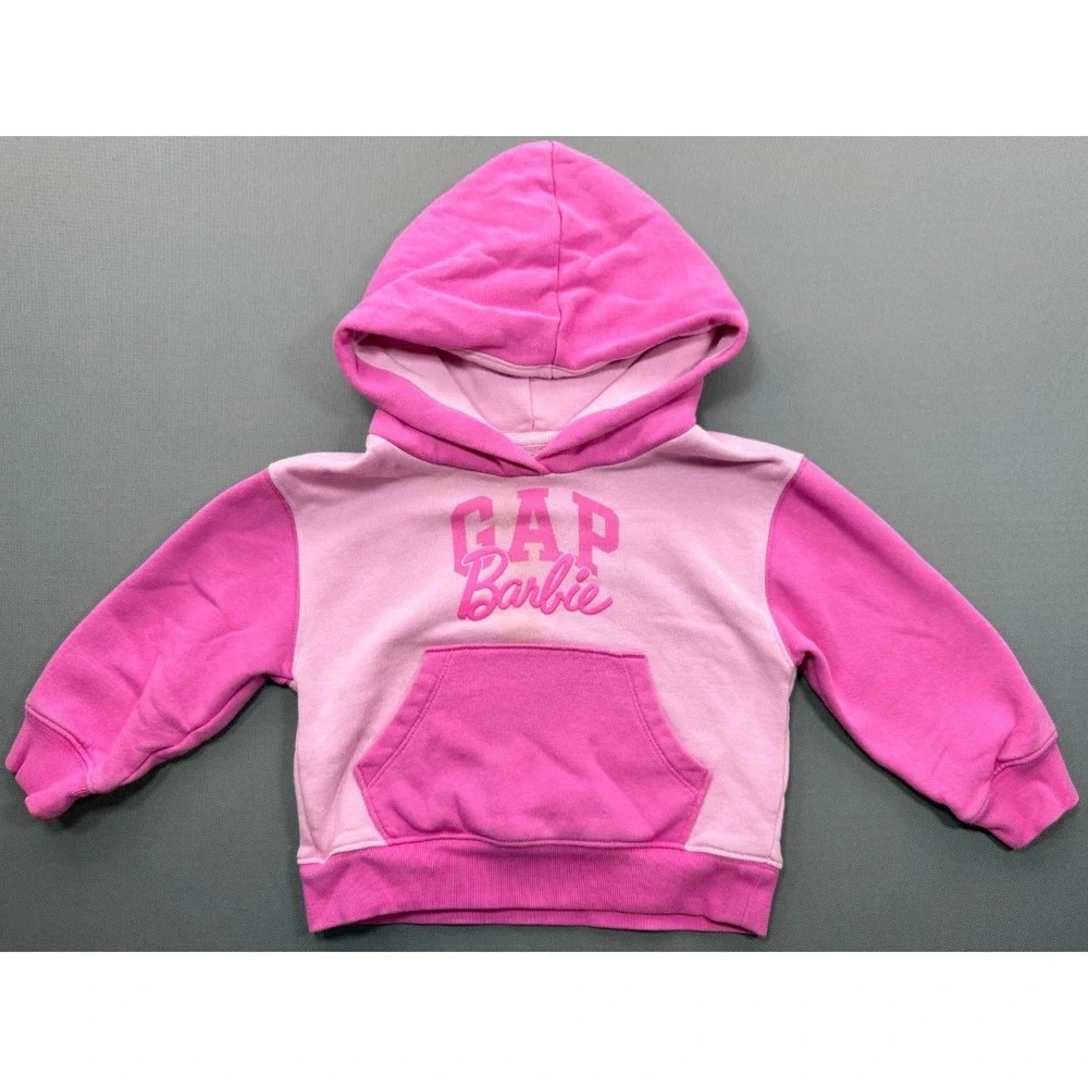 GAP Barbie Hoodie Sweatshirt Toddler Girls 2T Pink Colorblock Fleece 655156-00